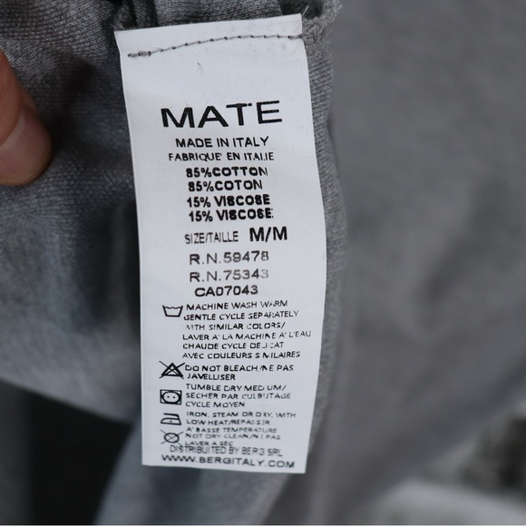 Mate Made in Italy Men’s Polo Gray Polo Button Collared Shirt Organic Cotton. M - Picture 10 of 10